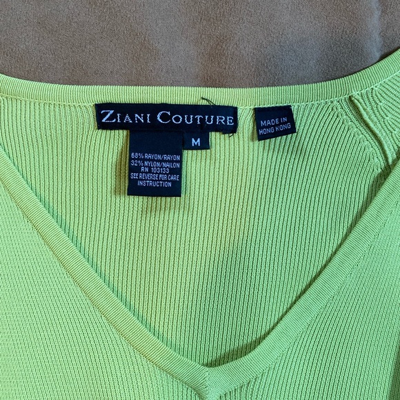 ZIANI COUTURE - Lime Green Ribbed Top with Silver Square Accents on Sleeves - Picture 5 of 7
